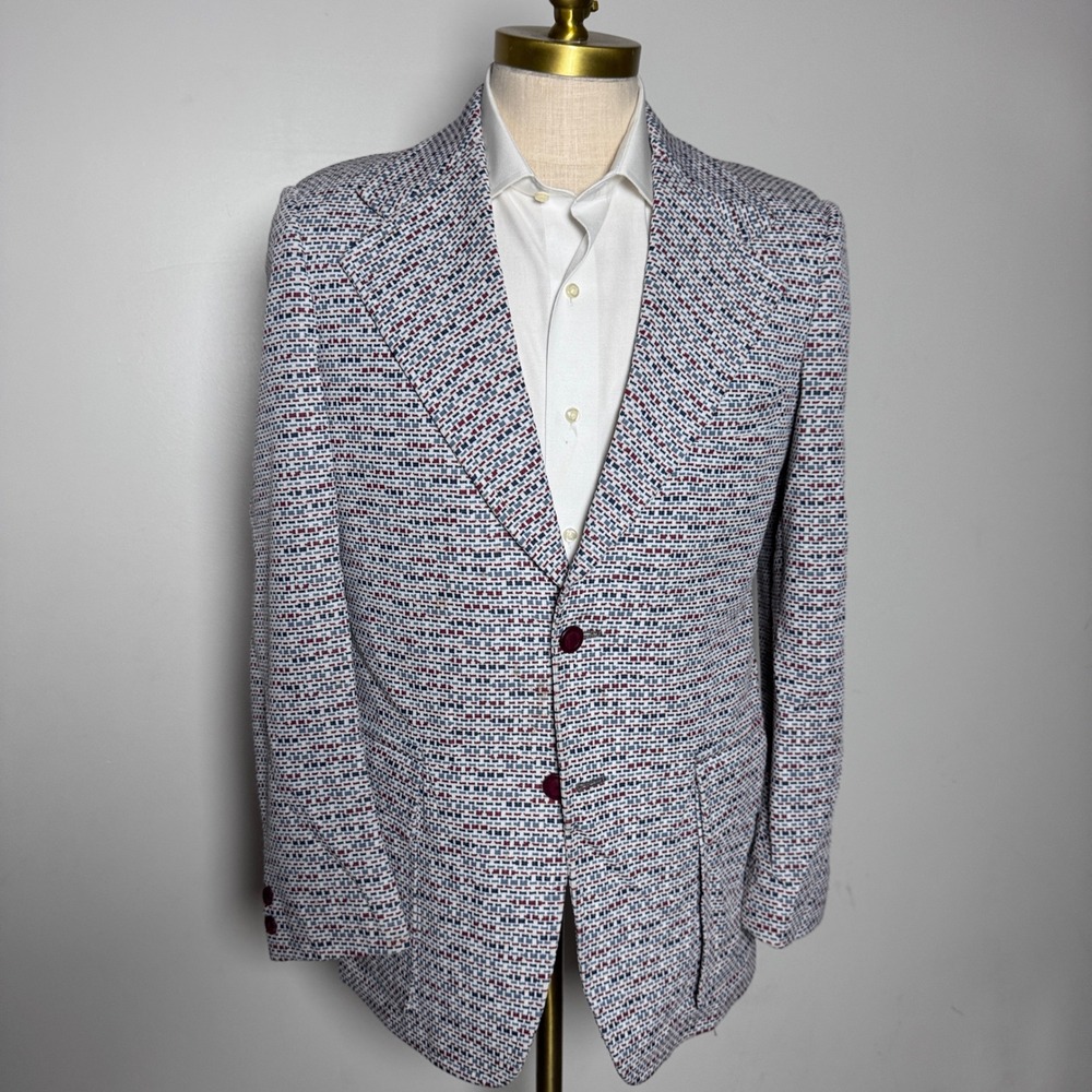 1970s Richman Brothers Sport Coat Mens 38L Multicolor Geometric Vintage Blazer